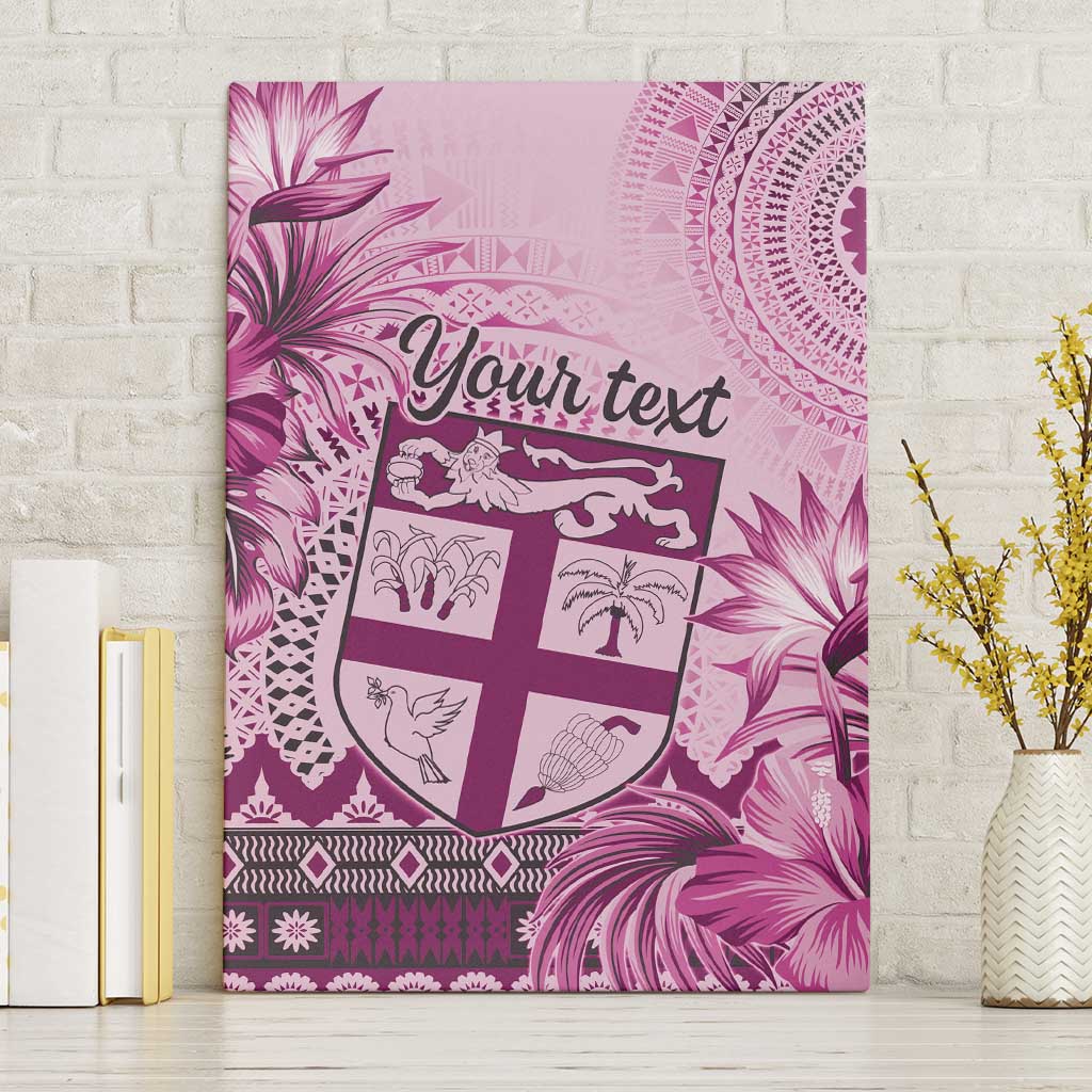 Vintage Bula Fiji Personalised Canvas Wall Art Pink Hibiscus Tapa Pattern LT9