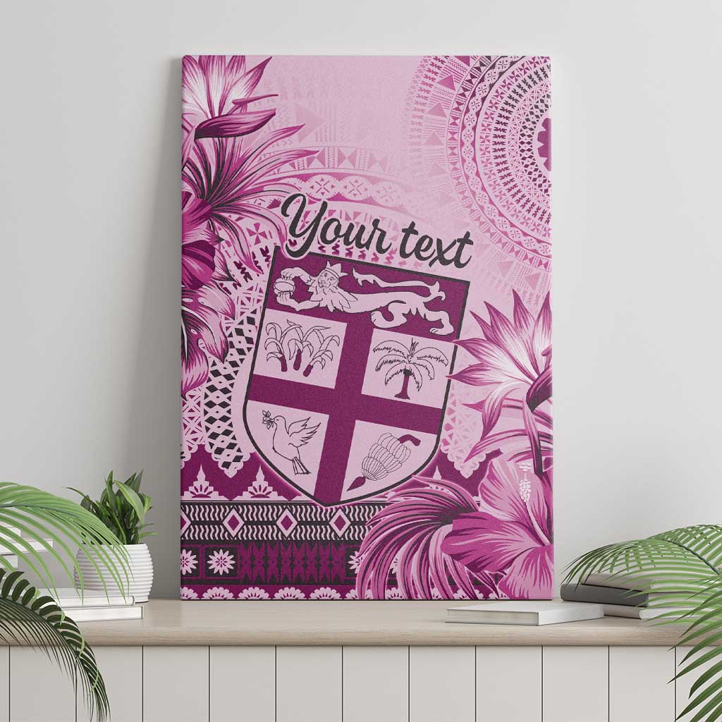 Vintage Bula Fiji Personalised Canvas Wall Art Pink Hibiscus Tapa Pattern LT9