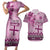 Vintage Bula Fiji Personalised Couples Matching Short Sleeve Bodycon Dress and Hawaiian Shirt Pink Hibiscus Tapa Pattern