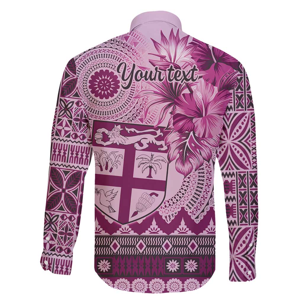 Vintage Bula Fiji Personalised Family Matching Tank Maxi Dress and Hawaiian Shirt Pink Hibiscus Tapa Pattern