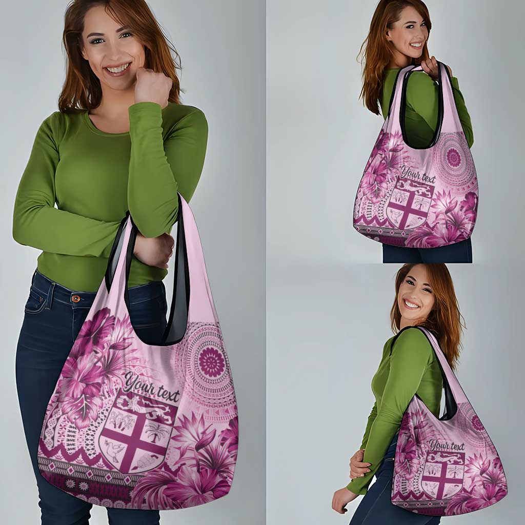 Vintage Bula Fiji Personalised Grocery Bag Pink Hibiscus Tapa Pattern LT9
