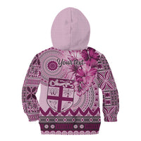 Vintage Bula Fiji Personalised Kid Hoodie Pink Hibiscus Tapa Pattern