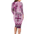 Vintage Bula Fiji Personalised Long Sleeve Bodycon Dress Pink Hibiscus Tapa Pattern