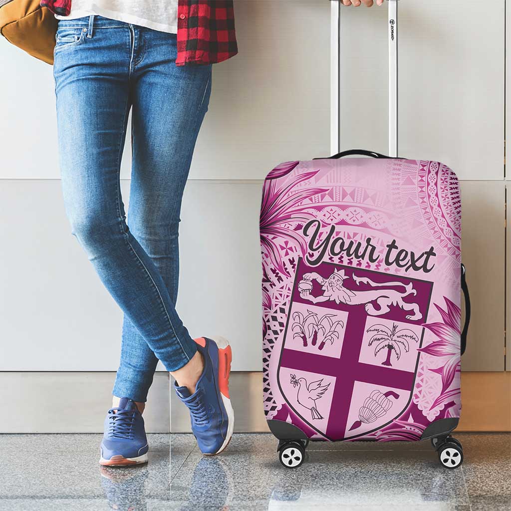 Vintage Bula Fiji Personalised Luggage Cover Pink Hibiscus Tapa Pattern LT9