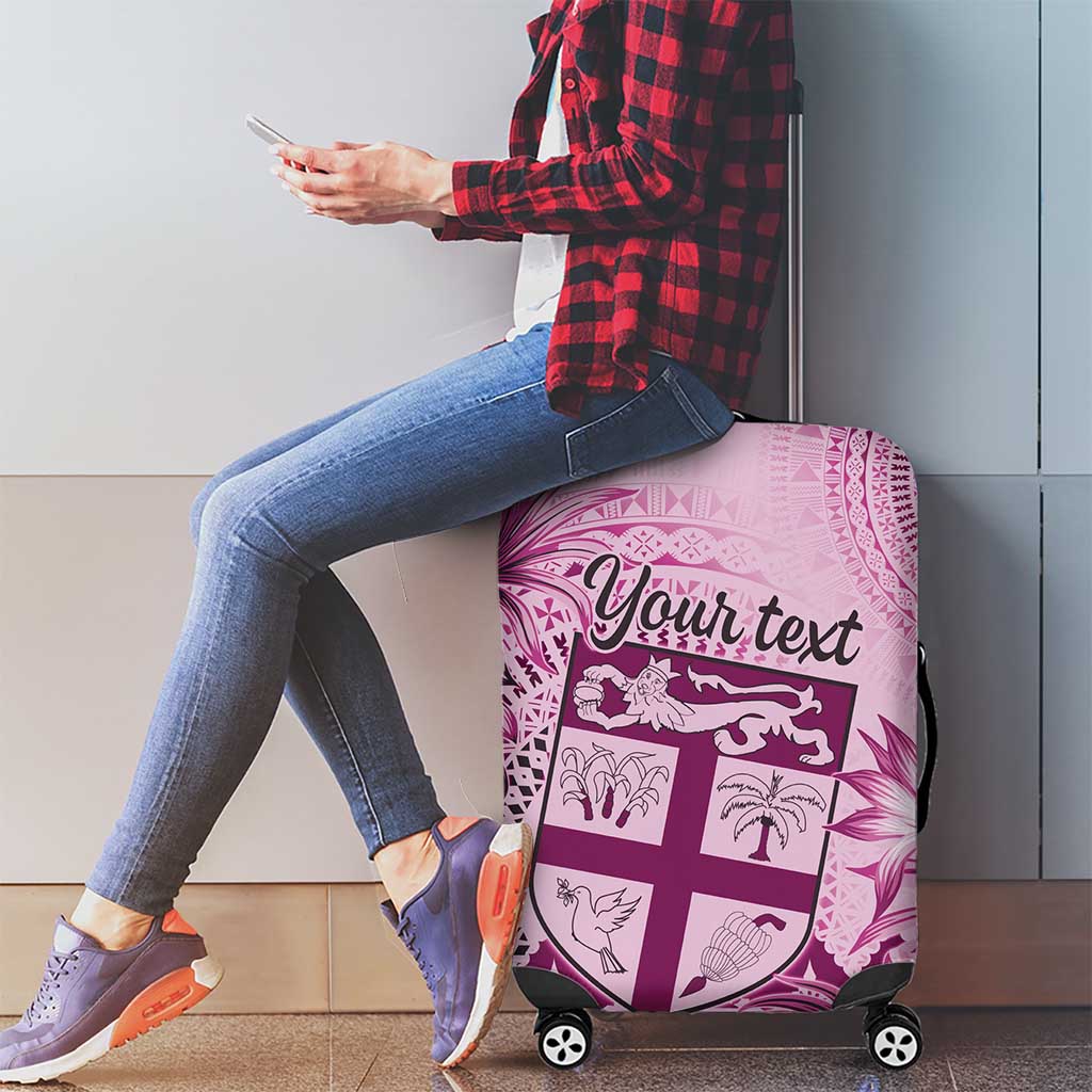 Vintage Bula Fiji Personalised Luggage Cover Pink Hibiscus Tapa Pattern LT9