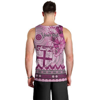Vintage Bula Fiji Personalised Men Tank Top Pink Hibiscus Tapa Pattern