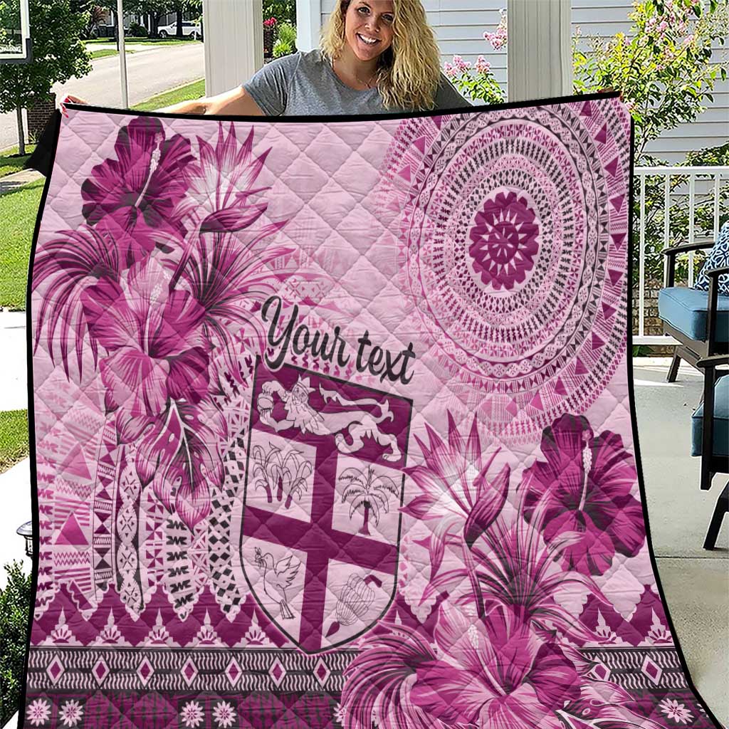 Vintage Bula Fiji Personalised Quilt Pink Hibiscus Tapa Pattern LT9