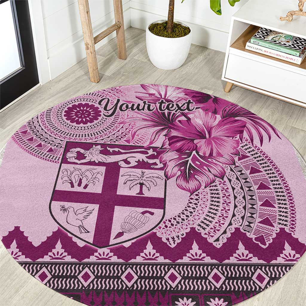 Vintage Bula Fiji Personalised Round Carpet Pink Hibiscus Tapa Pattern