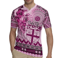Vintage Bula Fiji Personalised Rugby Jersey Pink Hibiscus Tapa Pattern