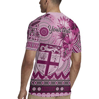 Vintage Bula Fiji Personalised Rugby Jersey Pink Hibiscus Tapa Pattern