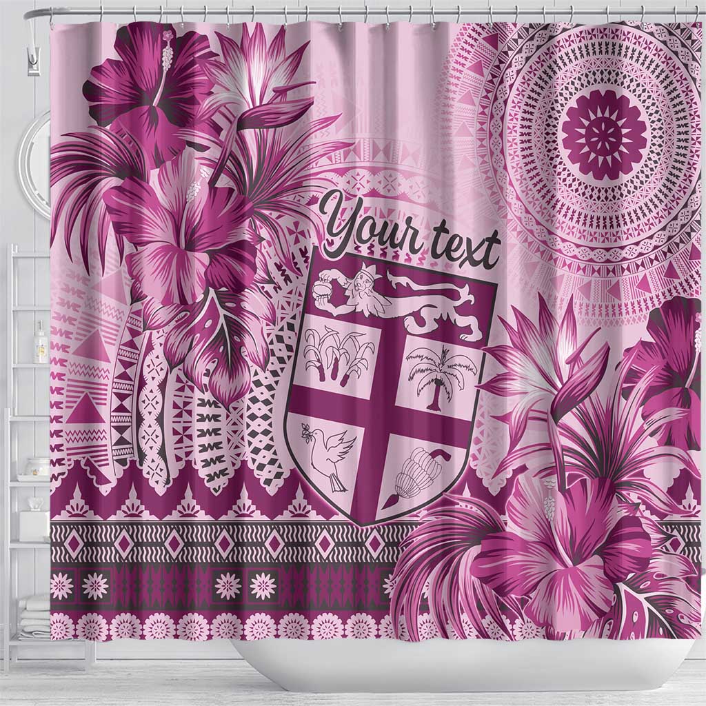 Vintage Bula Fiji Personalised Shower Curtain Pink Hibiscus Tapa Pattern LT9