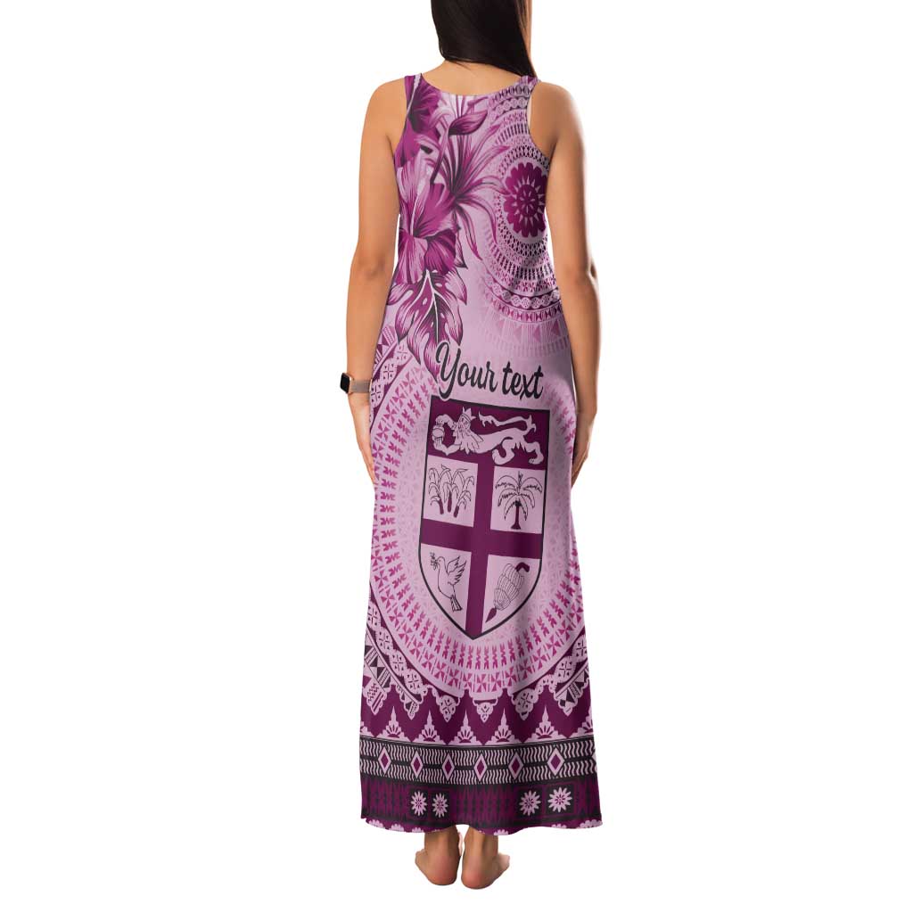 Vintage Bula Fiji Personalised Tank Maxi Dress Pink Hibiscus Tapa Pattern