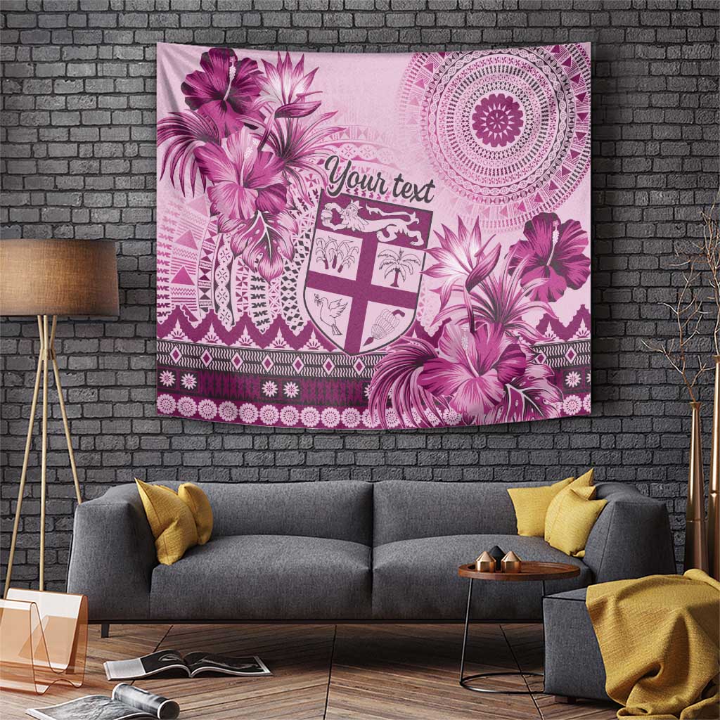 Vintage Bula Fiji Personalised Tapestry Pink Hibiscus Tapa Pattern LT9