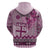 Vintage Bula Fiji Personalised Zip Hoodie Pink Hibiscus Tapa Pattern