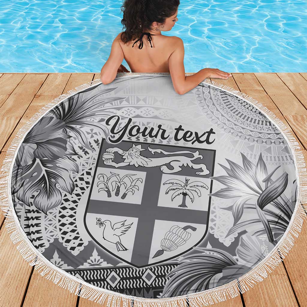 Vintage Bula Fiji Personalised Beach Blanket Beige Hibiscus Tapa Pattern LT9