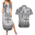Vintage Bula Fiji Personalised Couples Matching Summer Maxi Dress and Hawaiian Shirt Beige Hibiscus Tapa Pattern