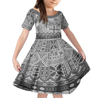 Vintage Bula Fiji Personalised Family Matching Puletasi and Hawaiian Shirt Beige Hibiscus Tapa Pattern LT9 Daughter's Dress White - Polynesian Pride