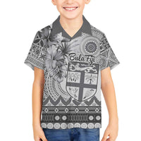 Vintage Bula Fiji Personalised Family Matching Puletasi and Hawaiian Shirt Beige Hibiscus Tapa Pattern LT9 Son's Shirt White - Polynesian Pride