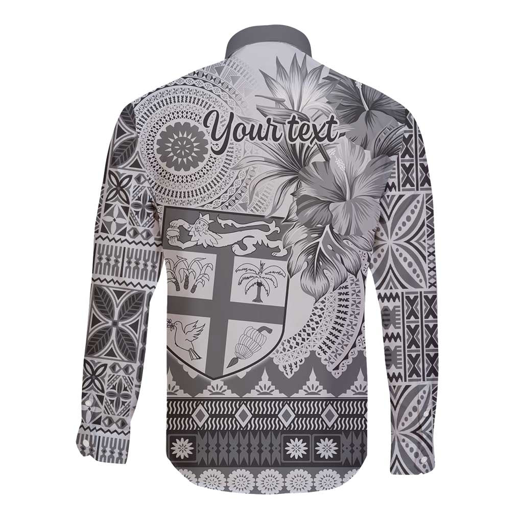 Vintage Bula Fiji Personalised Long Sleeve Button Shirt Beige Hibiscus Tapa Pattern