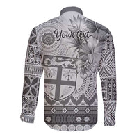 Vintage Bula Fiji Personalised Long Sleeve Button Shirt Beige Hibiscus Tapa Pattern