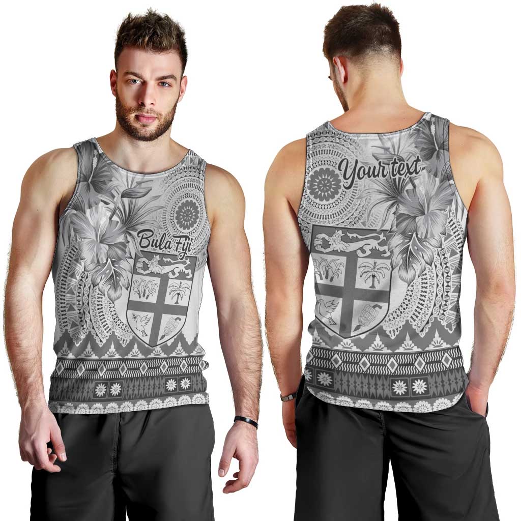 Vintage Bula Fiji Personalised Men Tank Top Beige Hibiscus Tapa Pattern