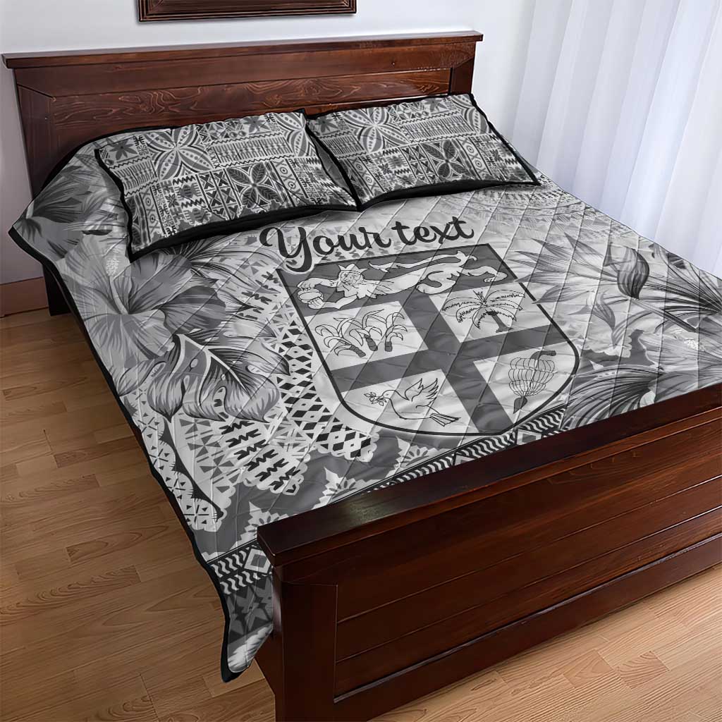 Vintage Bula Fiji Personalised Quilt Bed Set Beige Hibiscus Tapa Pattern LT9
