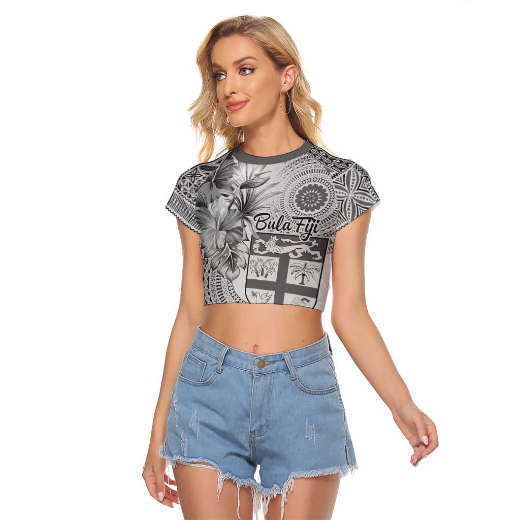 Vintage Bula Fiji Personalised Raglan Cropped T Shirt Beige Hibiscus Tapa Pattern