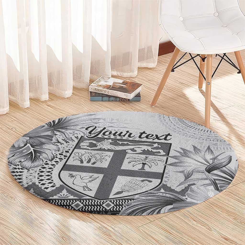 Vintage Bula Fiji Personalised Round Carpet Beige Hibiscus Tapa Pattern LT9