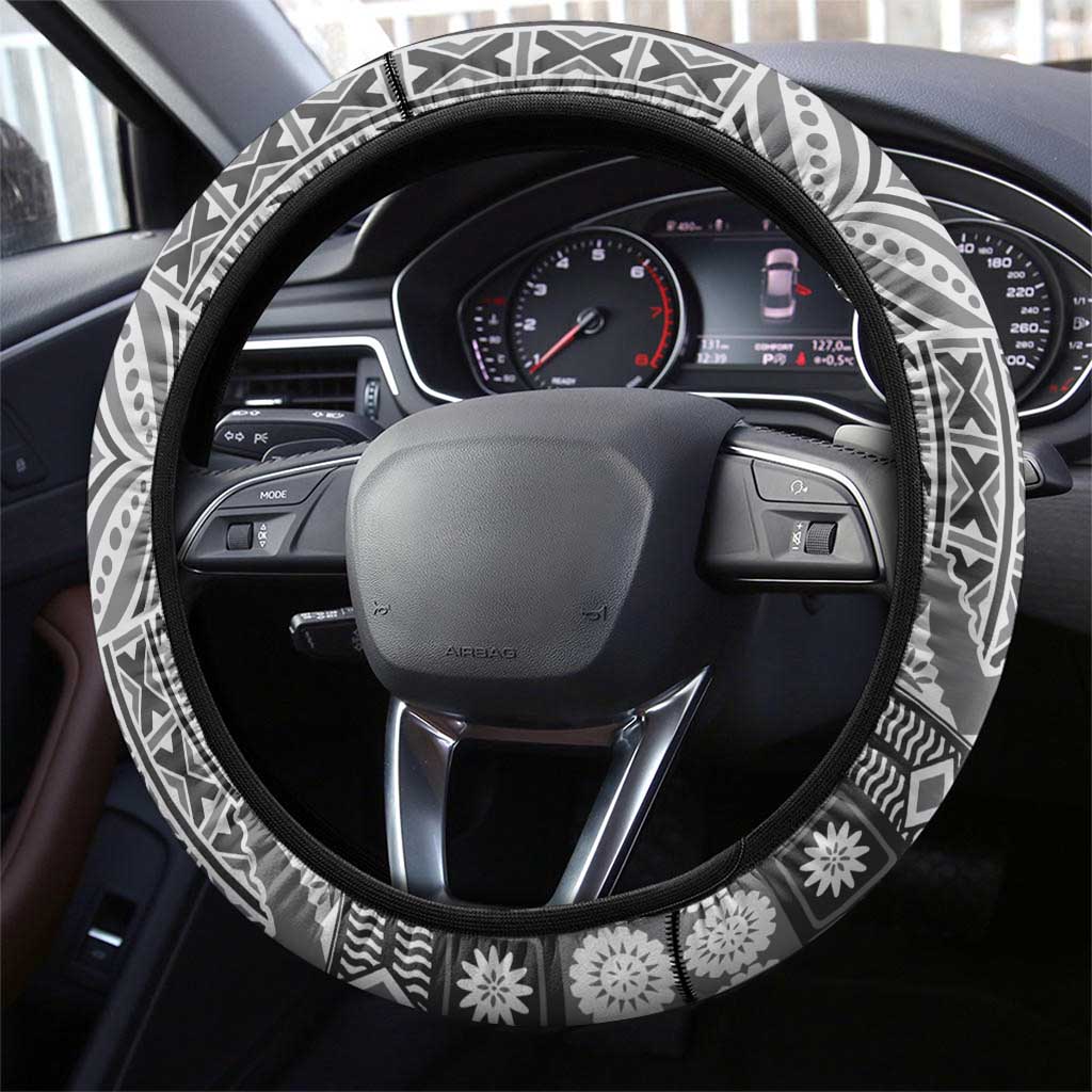 Vintage Bula Fiji Personalised Steering Wheel Cover Beige Hibiscus Tapa Pattern LT9