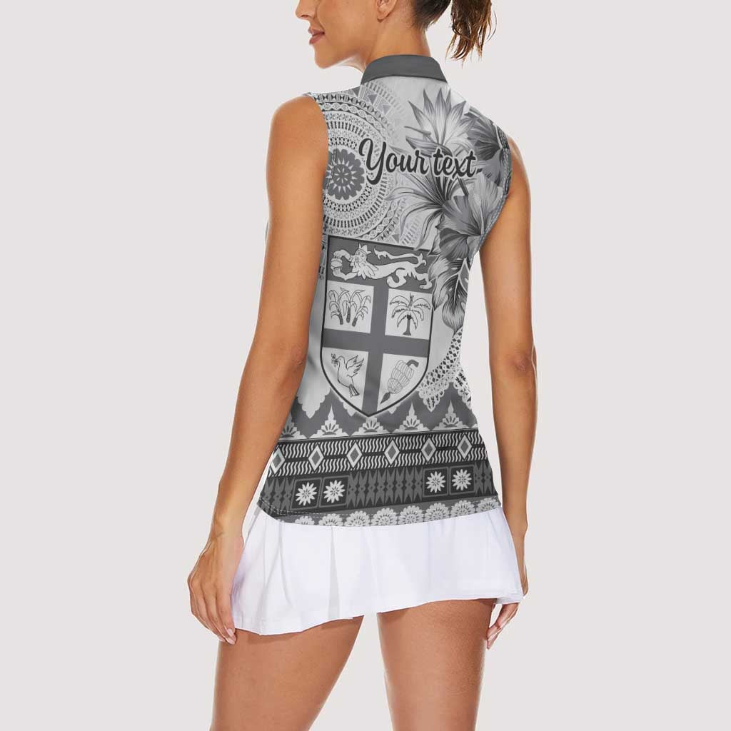 Vintage Bula Fiji Personalised Women Sleeveless Polo Shirt Beige Hibiscus Tapa Pattern