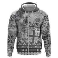 Vintage Bula Fiji Personalised Zip Hoodie Beige Hibiscus Tapa Pattern