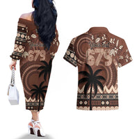 Personalised Bula Fiji 679 Couples Matching Off The Shoulder Long Sleeve Dress and Hawaiian Shirt Fijian Tagimoucia Masi Tapa Art