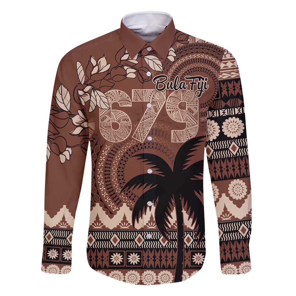 Personalised Bula Fiji 679 Family Matching Mermaid Dress and Hawaiian Shirt Fijian Tagimoucia Masi Tapa Art LT9 Dad's Shirt - Long Sleeve Brown - Polynesian Pride