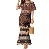 Personalised Bula Fiji 679 Family Matching Mermaid Dress and Hawaiian Shirt Fijian Tagimoucia Masi Tapa Art LT9 Mom's Dress Brown - Polynesian Pride