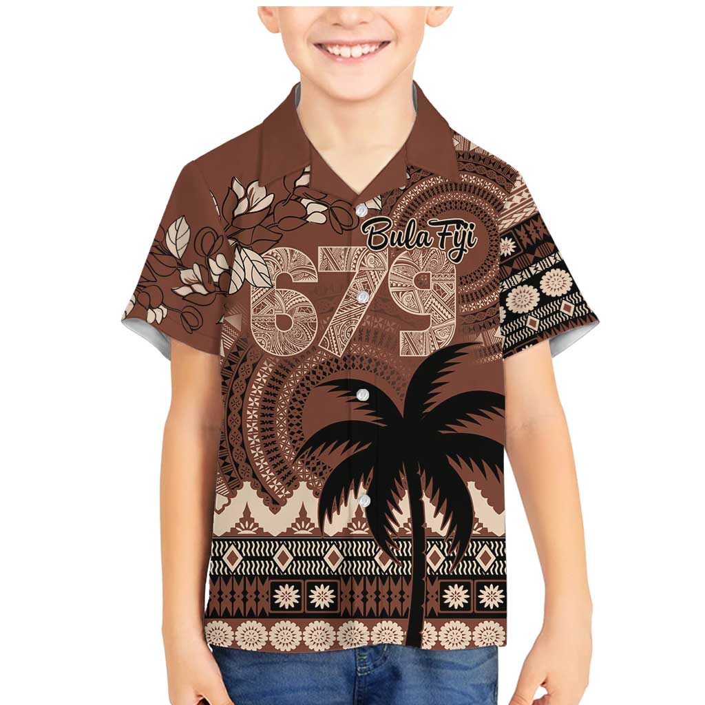 Personalised Bula Fiji 679 Family Matching Mermaid Dress and Hawaiian Shirt Fijian Tagimoucia Masi Tapa Art LT9 Son's Shirt Brown - Polynesian Pride