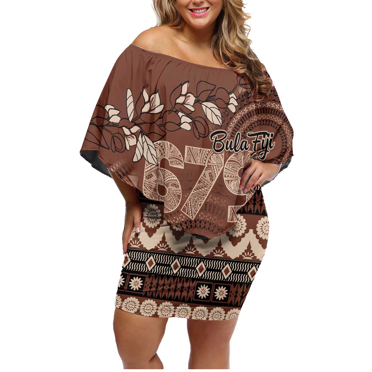 Personalised Bula Fiji 679 Family Matching Off Shoulder Short Dress and Hawaiian Shirt Fijian Tagimoucia Masi Tapa Art