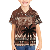 Personalised Bula Fiji 679 Family Matching Puletasi and Hawaiian Shirt Fijian Tagimoucia Masi Tapa Art LT9 Son's Shirt Brown - Polynesian Pride
