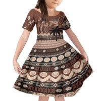 Personalised Bula Fiji 679 Family Matching Short Sleeve Bodycon Dress and Hawaiian Shirt Fijian Tagimoucia Masi Tapa Art LT9 Daughter's Dress Brown - Polynesian Pride