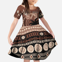 Personalised Bula Fiji 679 Kid Short Sleeve Dress Fijian Tagimoucia Masi Tapa Art LT9 KID Brown - Polynesian Pride