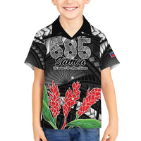 Personalised Samoa 685 Family Matching Off The Shoulder Long Sleeve Dress and Hawaiian Shirt Teuila Flower With Black Samoan Tattoo