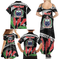 Personalised Samoa 685 Family Matching Summer Maxi Dress and Hawaiian Shirt Teuila Flower With Black Samoan Tattoo