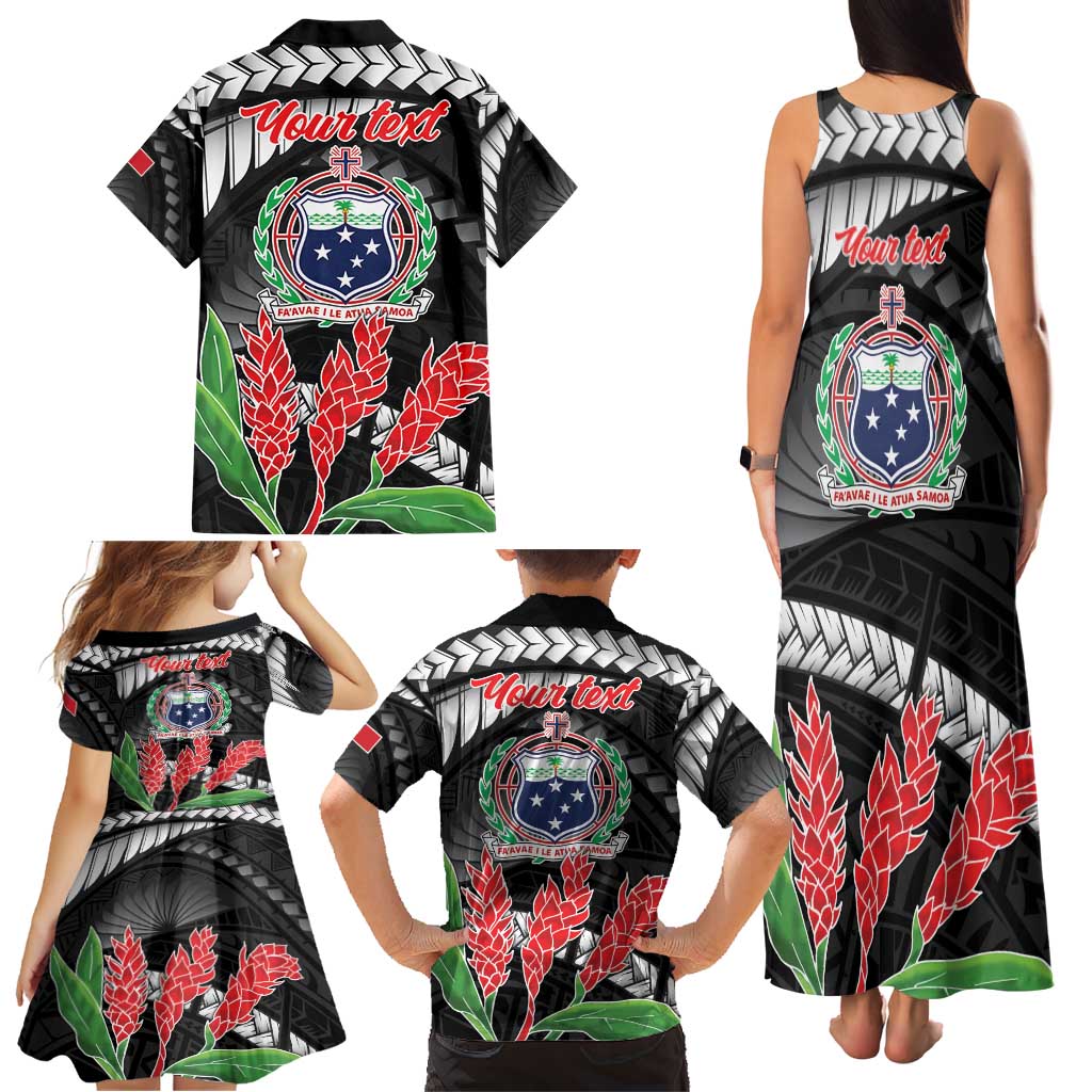 Personalised Samoa 685 Family Matching Tank Maxi Dress and Hawaiian Shirt Teuila Flower With Black Samoan Tattoo