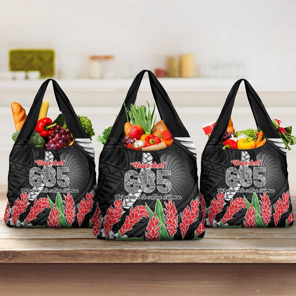 Personalised Samoa 685 Grocery Bag Teuila Flower With Black Samoan Tattoo