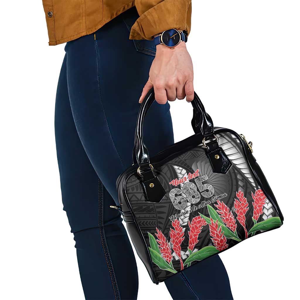 Personalised Samoa 685 Shoulder Handbag Teuila Flower With Black Samoan Tattoo