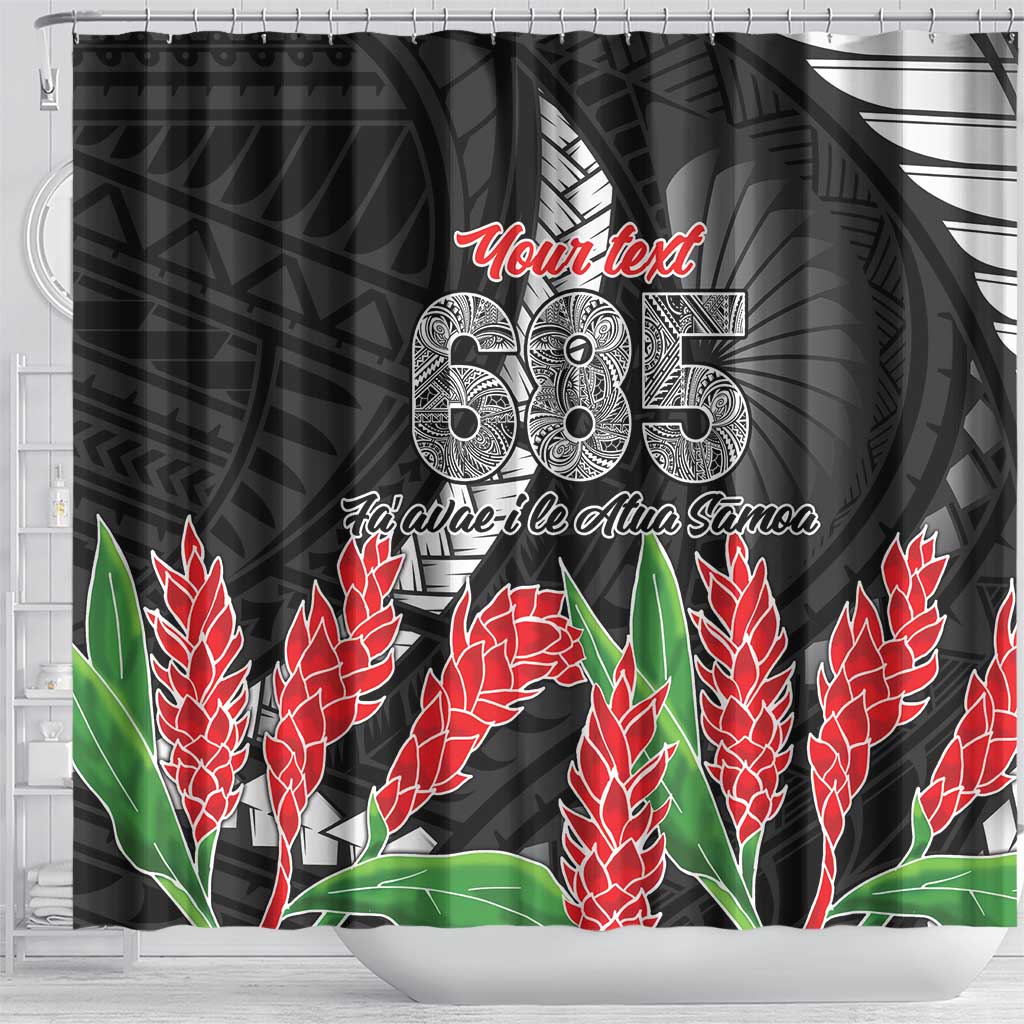 Personalised Samoa 685 Shower Curtain Teuila Flower With Black Samoan Tattoo