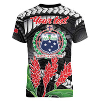 Personalised Samoa 685 Women V-Neck T-Shirt Teuila Flower With Black Samoan Tattoo