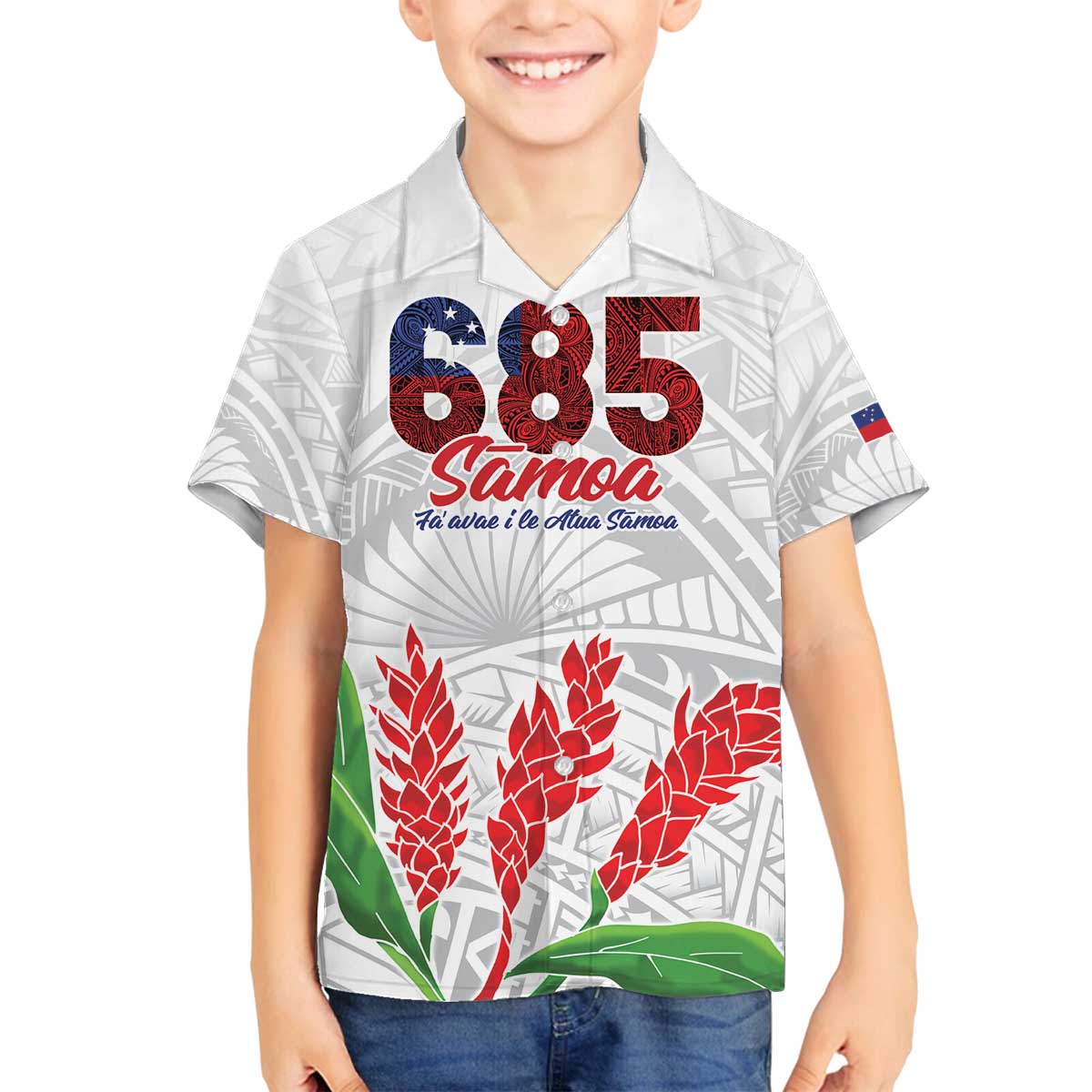 Personalised Samoa 685 Family Matching Puletasi and Hawaiian Shirt Teuila Flower With White Samoan Tattoo