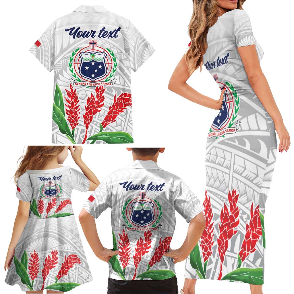 Personalised Samoa 685 Family Matching Short Sleeve Bodycon Dress and Hawaiian Shirt Teuila Flower With White Samoan Tattoo