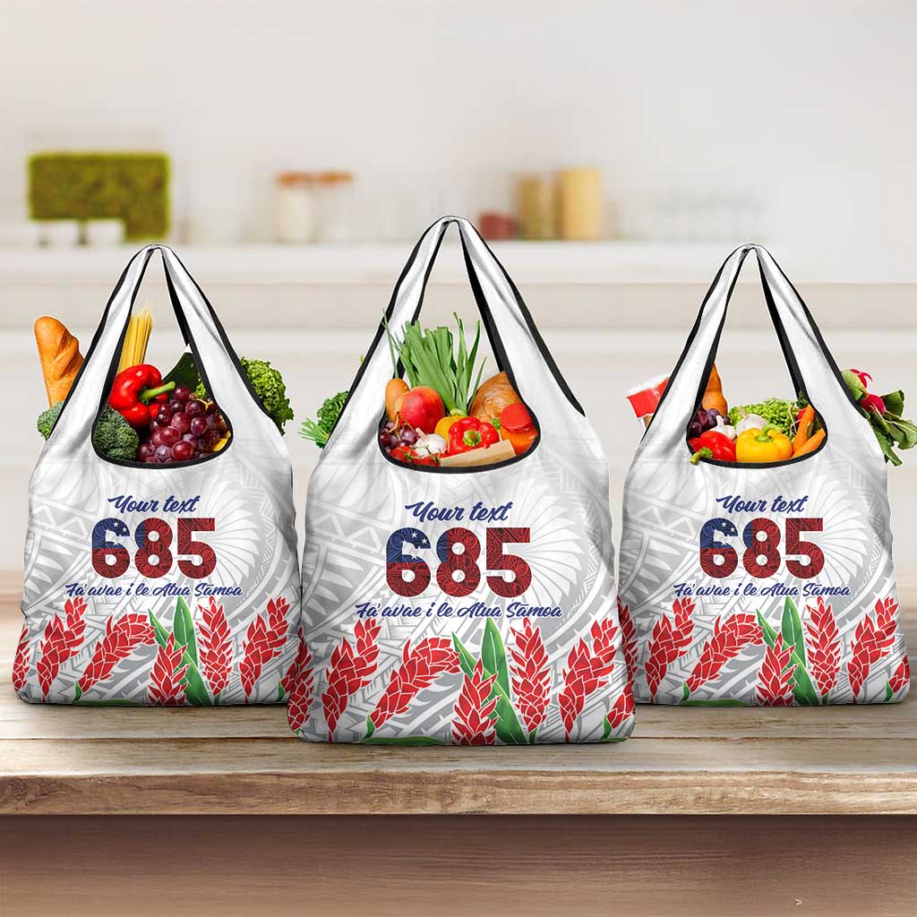 Personalised Samoa 685 Grocery Bag Teuila Flower With White Samoan Tattoo