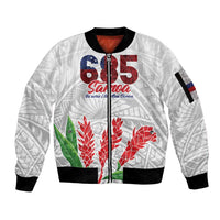 Personalised Samoa 685 Sleeve Zip Bomber Jacket Teuila Flower With White Samoan Tattoo